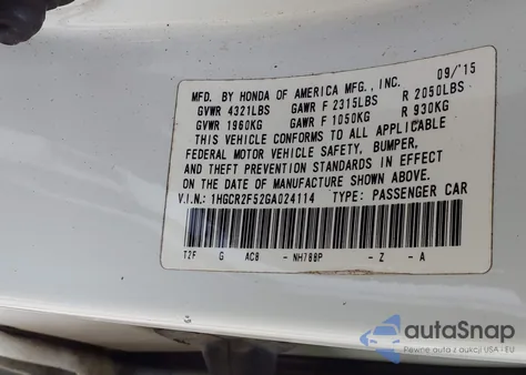 2016 Honda Accord Sport z USA, uszkodzony, nr VIN 1HGCR2F52GA024114